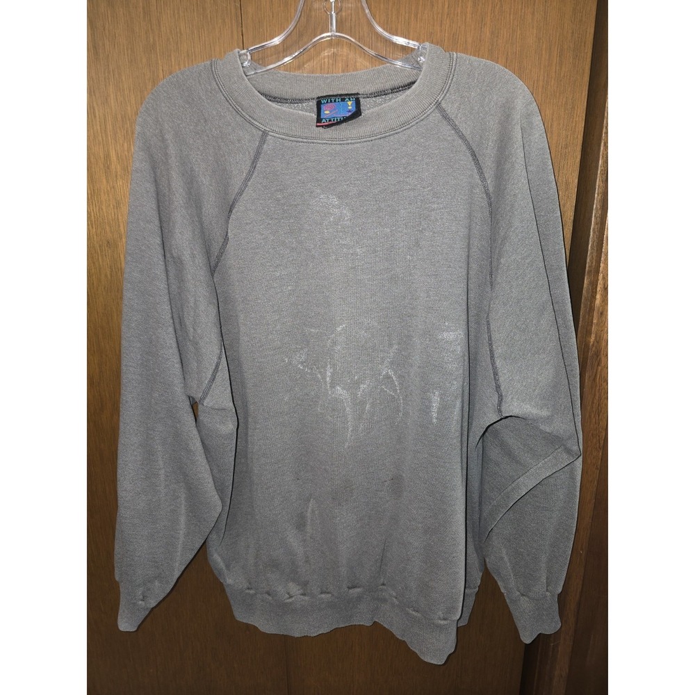 Vintage Wolf Sweatshirt Mens Large Gray Long Sleeve Nature Logo 90s